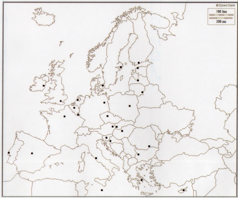 Carte des capitales européennes 